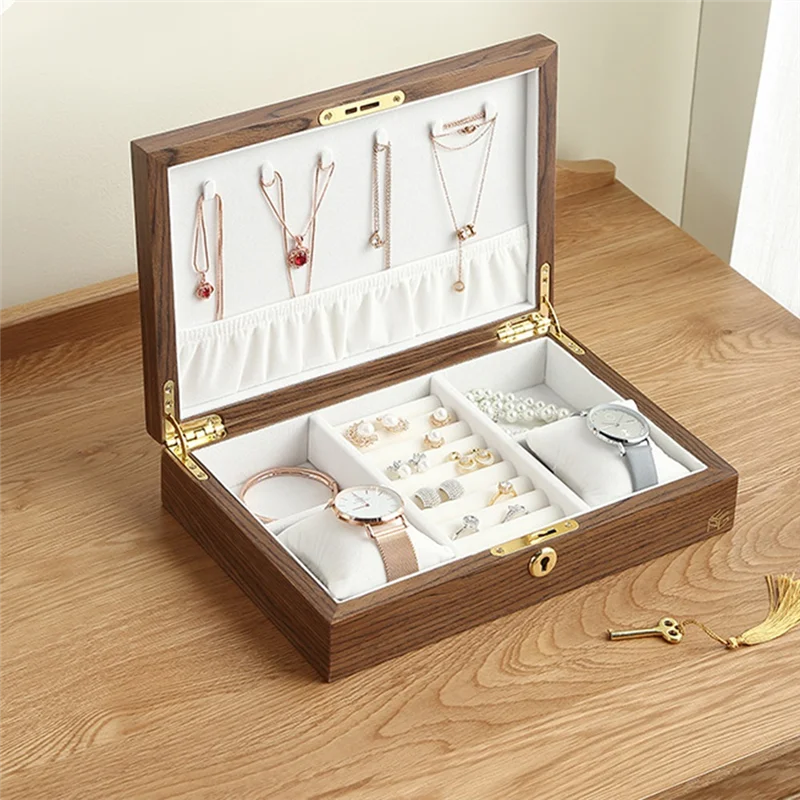 WALNUT HANDMADE JEWELRY BOX ORGANIZER  Wooden Flip Jewelry Organizer Box Jewelry Storage Gift Display Case Watch Earrings Ring Holder Jewellery Storage A