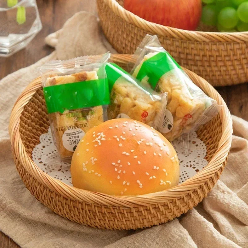 handmade Handwoven Rectangular Rattan Wicker Basket Fruit Tea Snack Bread Picnic Cosmetic Storage Box Kitchen Supplies Household Tools