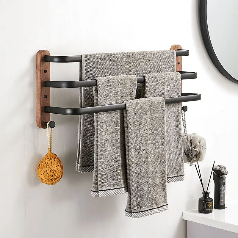 HANDMADE 40cm-60cm Wood Bathroom Towel Rack Black/White Aluminum Towel Holder Wall Hanging Multi Pole Triple Towel Bar With Hook