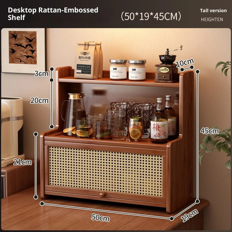 Multifunctional Bamboo Countertop Organizer Rack with Dustproof Door | Kitchen & Bathroom Storage Shelf