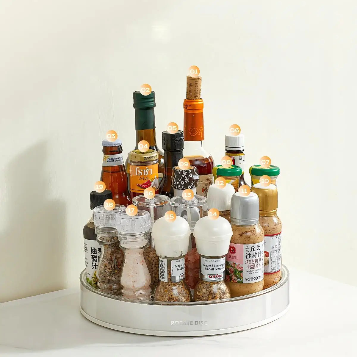 HANDMADE Rotating Storage Rack, Multifunctional Kitchen Turntable for Salt, Soy Sauce, Vinegar & Seasoning Bottles, Rotating Seasoning Or