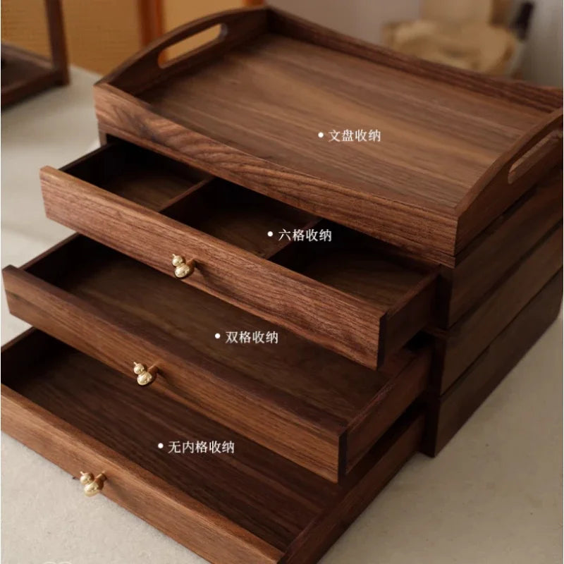 handmade North American Black Walnut Storage Drawer Multi-Layer Stationery Organizer Stackable Desktop Box for Seals Study Room Organizer