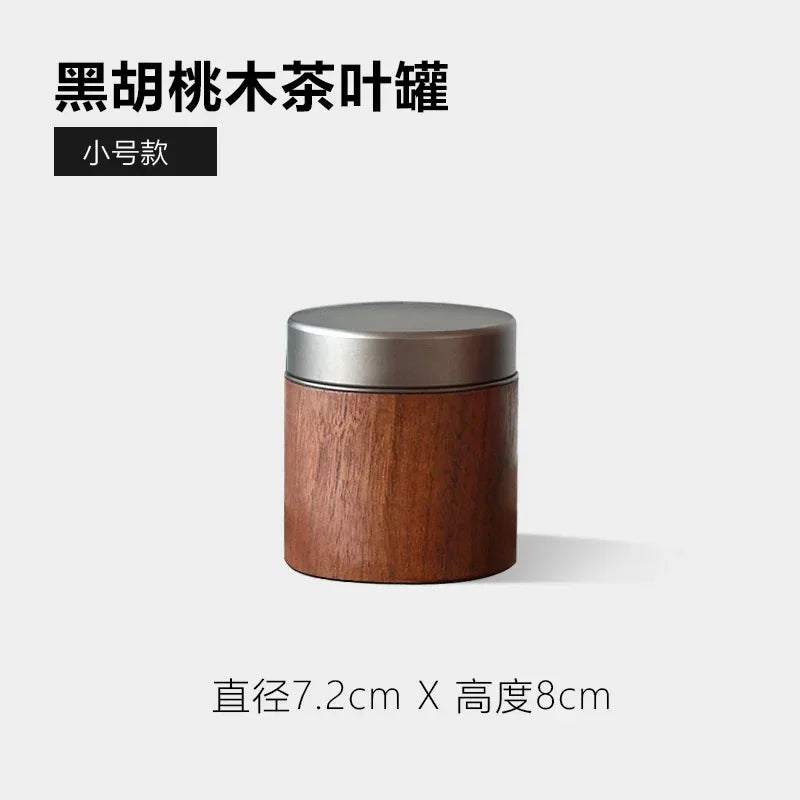 HADNMADE  Black Walnut Wood Tea Can – Premium Mini Tea Bin Aluminum Lid Sealed Storage Vintage Leaf Holder