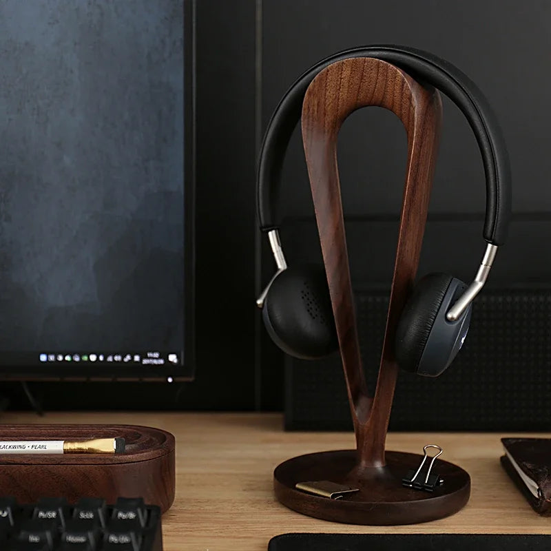 HANDMADE Black Walnut Wood Headphone Stand Walnut Headphone Holder with Winder Solid Wood Custom Earphone Hanger Headset Bracket Storage