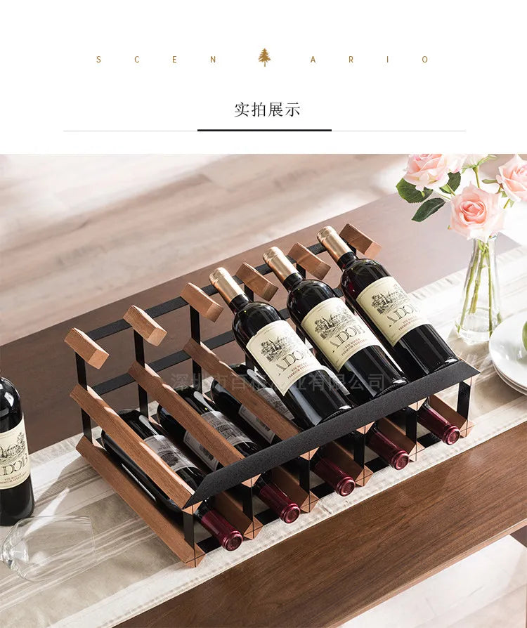 HANDMADE Wooden Wine Rack Display, Creative Slanted Bottle Holder for 6-8 Wines, Solid Wood Storage Stand for Home Bar, Dining Room Decor