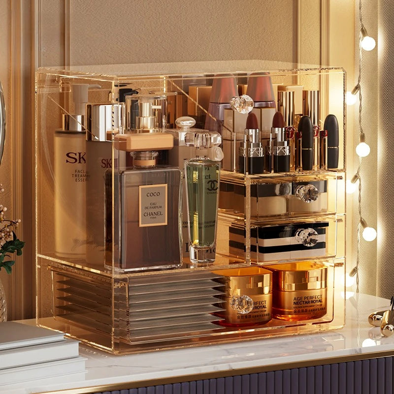 handmade Drawer Desktop Makeup Organizer Elegant Dust-proof Cosmetic Storage Box with Large Capacity for Skincare & Mask Organizer