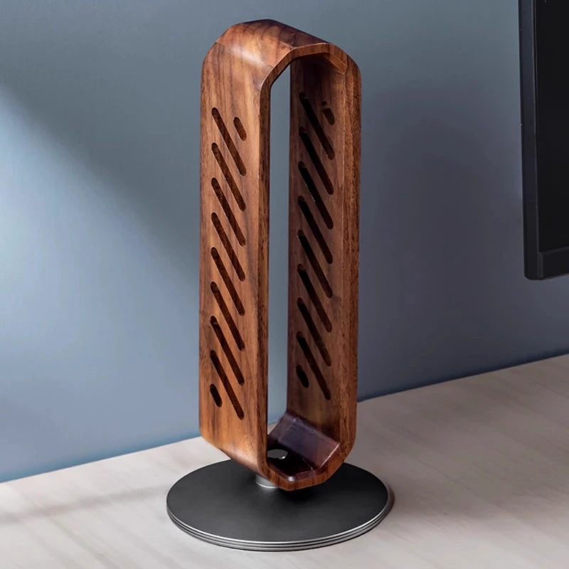 handmade Rotating Walnut Headphone Stand Creative Over-Ear Headset Holder Desk Organizer for Audio Equipment Storage Modern Display Rack