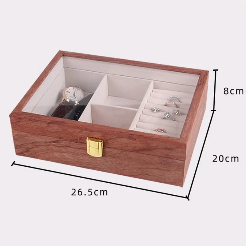 HANDMADE Walnut Wood Jewelry Box Luxury Retro Watch Storage Boxes Mirror Necklace Bracelet Display Case Jewellery Organizer Packaging