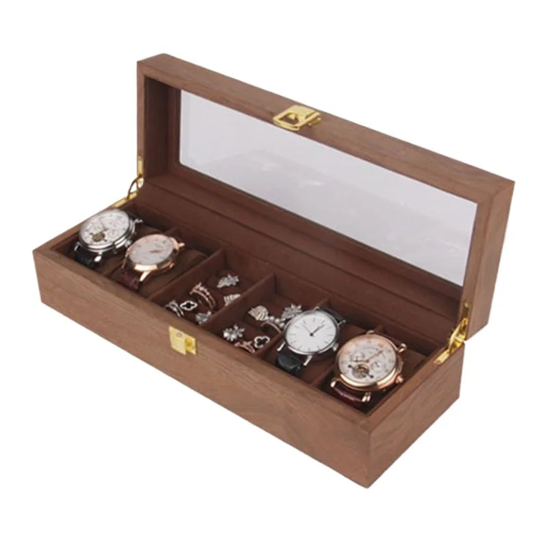 HANDMADE Walnut Wood Jewelry Box Luxury Retro Watch Storage Boxes Mirror Necklace Bracelet Display Case Jewellery Organizer Packaging