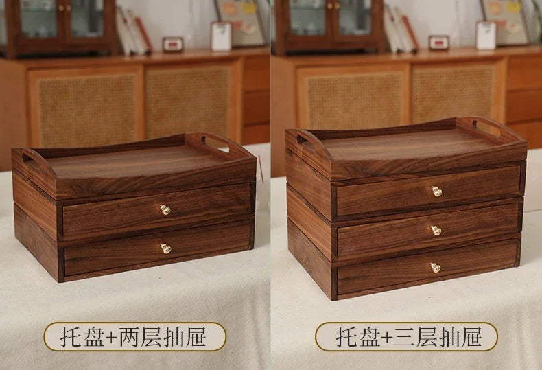 handmade North American Black Walnut Storage Drawer Multi-Layer Stationery Organizer Stackable Desktop Box for Seals Study Room Organizer