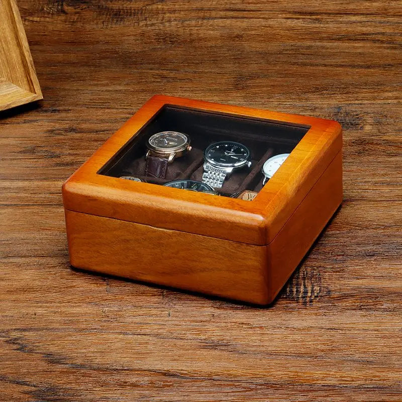 BAMBOO HANDMADE WATCCH CARE STORAGE Solid Wood Watch Storage Box Men Wrist Watches Organizer Boxes with Transparent Window Retro Bracelet Jewelry Display Case