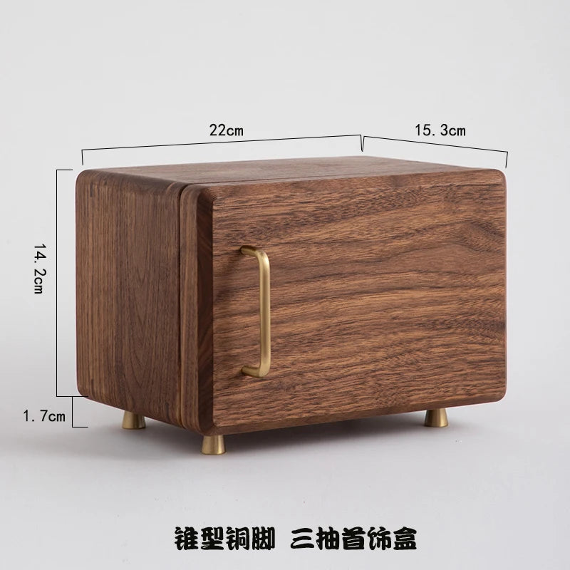 HANDMADE Black Walnut Jewelry Box Multi-Layer Jewelry Organizer Solid Wood Premium Ring Earring Display Case Retro Jewelry Storage Chest