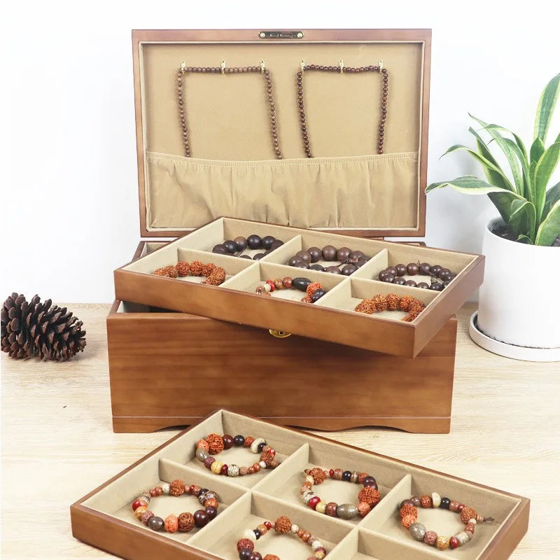 HANDMADE Solid Wood Jewelry Box Large Capacity with Lock Jewellery Case Necklace Bracelet Jewellery Boxes Multifunctional Jewelry Cases