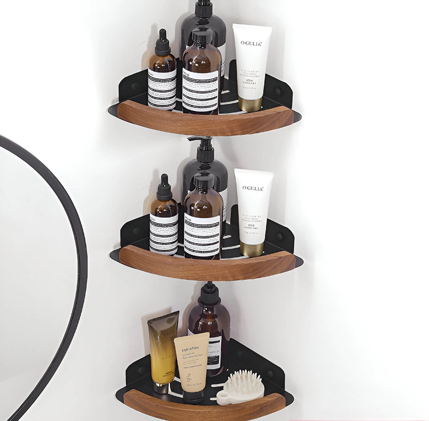 HANDMADE Bathroom storage rack wall mounted, bathroom toilet bathroom storage solid wood non perforated triangular frame wall corner rack