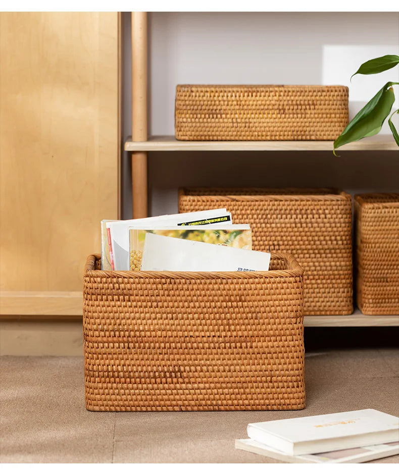 hadnmade Bamboo Woven Basket Box Minimalist Home Rattan Storage Basket Rectangular Woven Sundries Sorting Clothing Storage Box