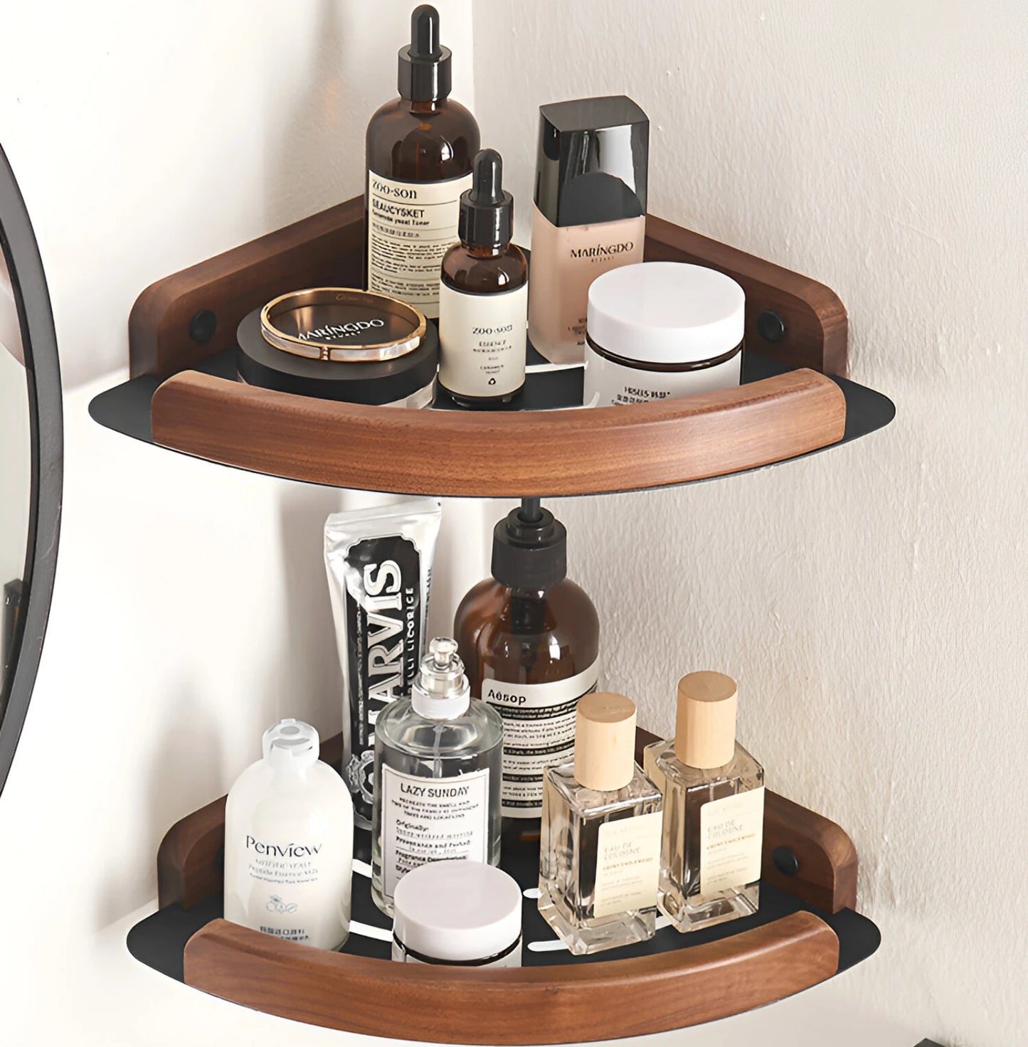 HANDMADE Bathroom storage rack wall mounted, bathroom toilet bathroom storage solid wood non perforated triangular frame wall corner rack