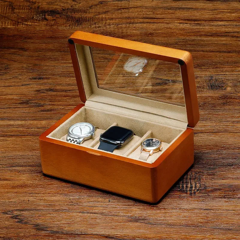 BAMBOO HANDMADE WATCCH CARE STORAGE Solid Wood Watch Storage Box Men Wrist Watches Organizer Boxes with Transparent Window Retro Bracelet Jewelry Display Case