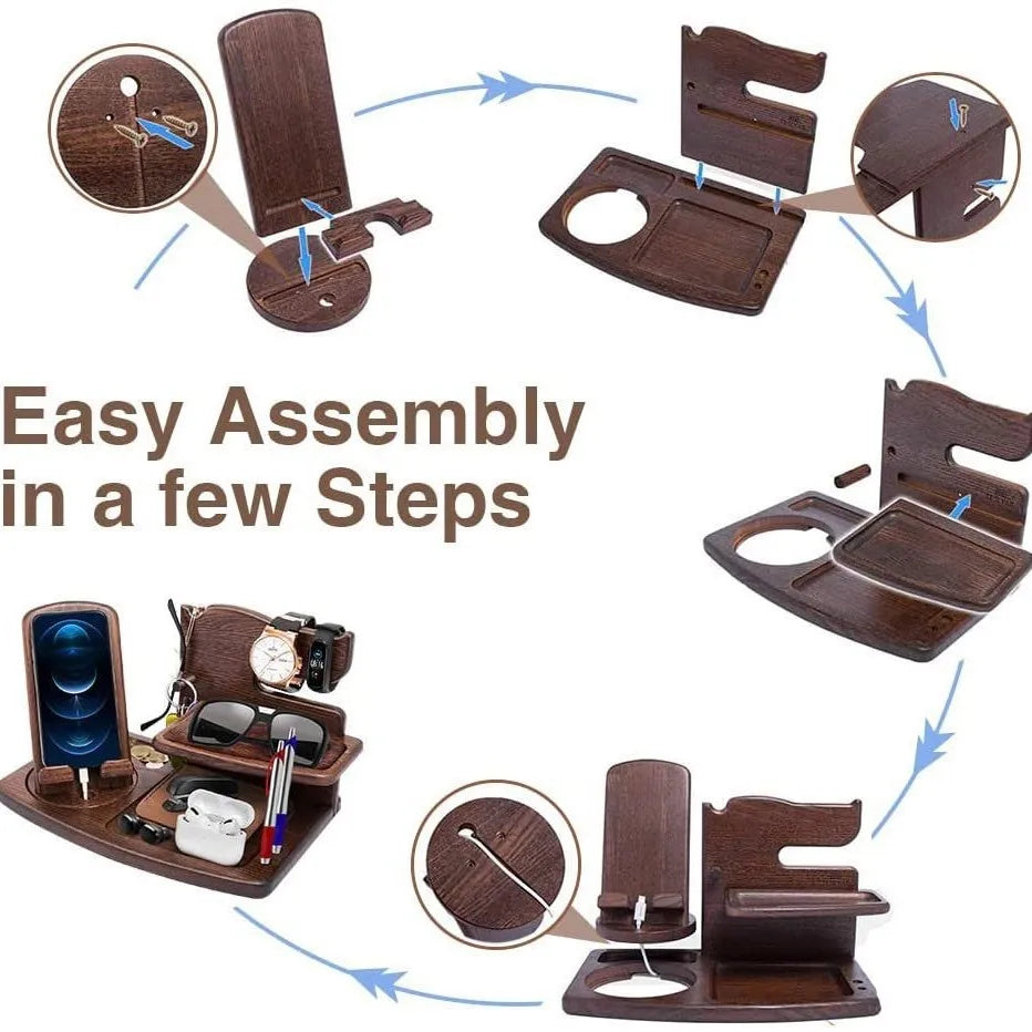 HANDMADE Wooden Standing Type Multi-Tier Tableware Holder Desktop Storage Rack with Charging Function