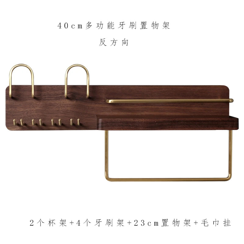 HANDMADE BATHROOM STORAGE WALL Black Walnut Electric Toothbrush Holder Multi Functional Wall-Mounted Gargle Cup and Paper Towel Storage Rack for Bathroom