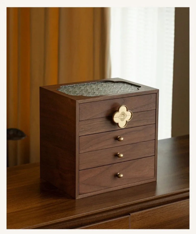 HANDADE WALNUT  Wooden Jewelry Box Large Luxury Necklaces Storage Boxes Transparent Ring Bracelet Display Case Jewellery Organizer Packaging