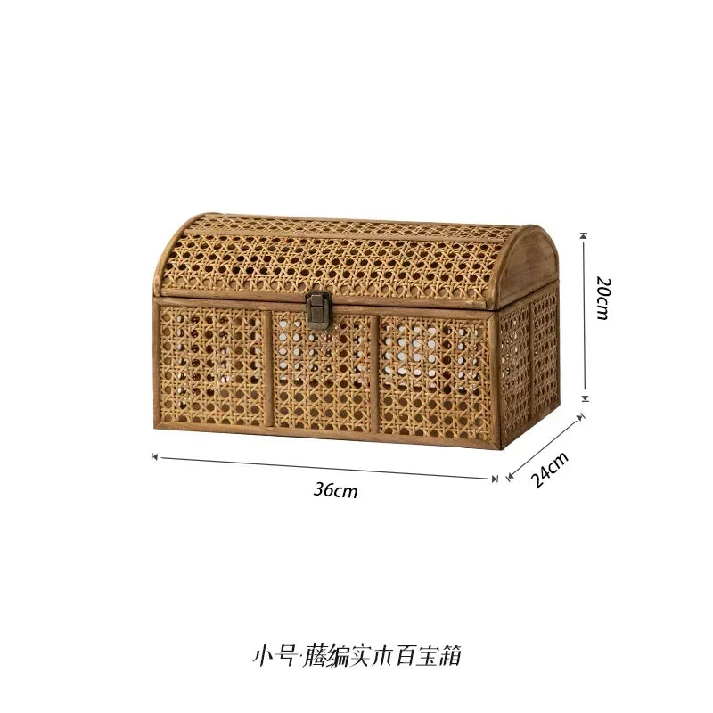 HANDMADE Rattan Style Storage Basket with Lid Makeup Organizer Box Multifunctional Snack Container Desktop Cosmetic Holder Home Organizer