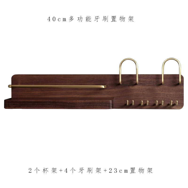 HANDMADE BATHROOM STORAGE WALL Black Walnut Electric Toothbrush Holder Multi Functional Wall-Mounted Gargle Cup and Paper Towel Storage Rack for Bathroom