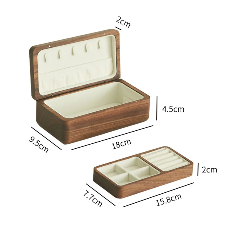 HANDMADE Double Layer Jewelry Box Wooden Cases Necklace Bracelets Earrings Storage Organizer Wedding Gift Black Walnut Wood Jewelry Boxes