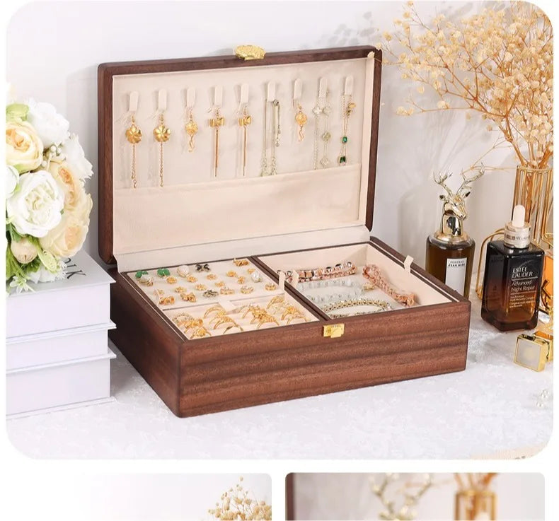HANDMADE olid Wood Jewelry Box Portable Travel Jewellery Boxes Large Capacity Lock Jewelry Cases Earrings Bracelet Casket for Jewellery