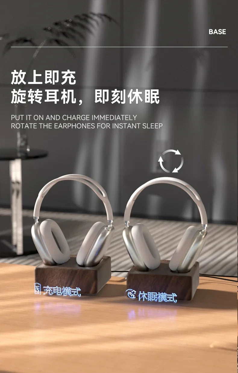 HANDMADE MARGNET  WOOD for  1/2Headphone Base Walnut Wood Bracket Magnetic Wireless Charging Sleep Compartment Marble Headset Stand Accessory