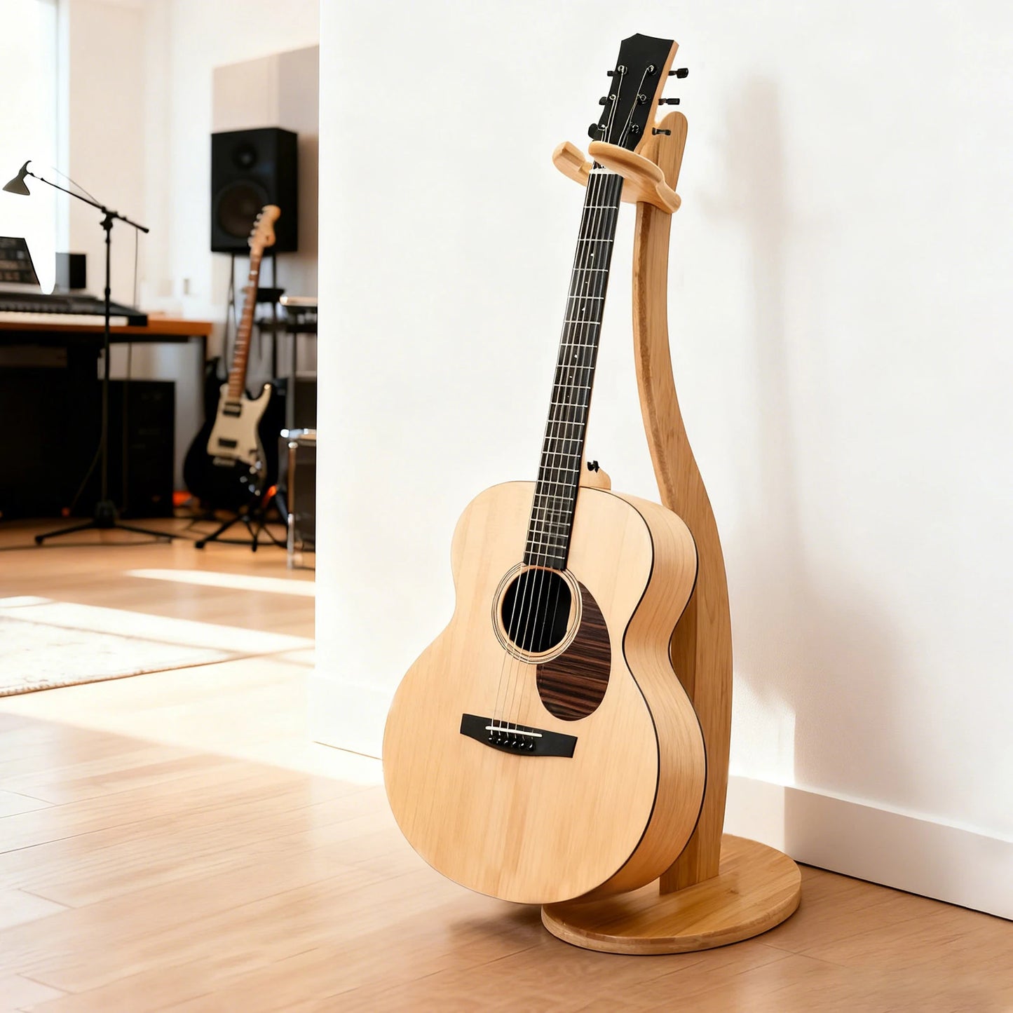 HANDMADE Bamboo Guitar Stand for Acoustic Electric Classical Guitar Ukulele and Banjos Non Slip Bottom Pad Stable Holder