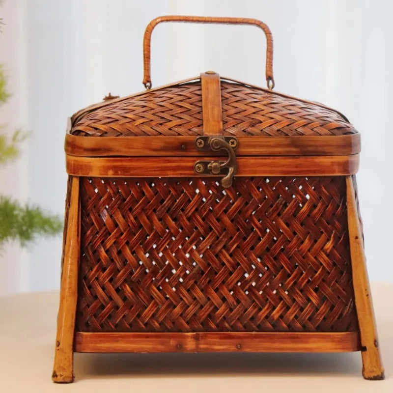 Handmade Bamboo CHEST Storage Box Natural Bamboo Basket Multipurpose Gift Container Durable Wicker Organizer for Tea Storage