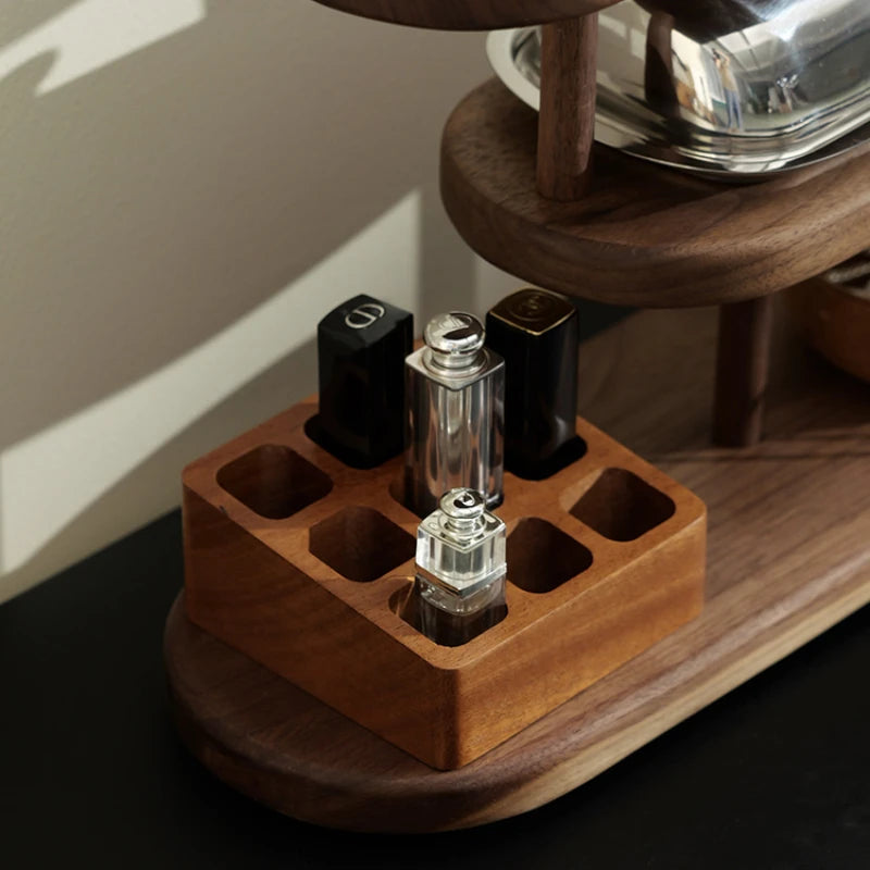 handmade Solid Wood Compartmentalized Essential Oil Storage Shelf Desktop Lipstick Storage Cosmetics Perfume Sample Stand