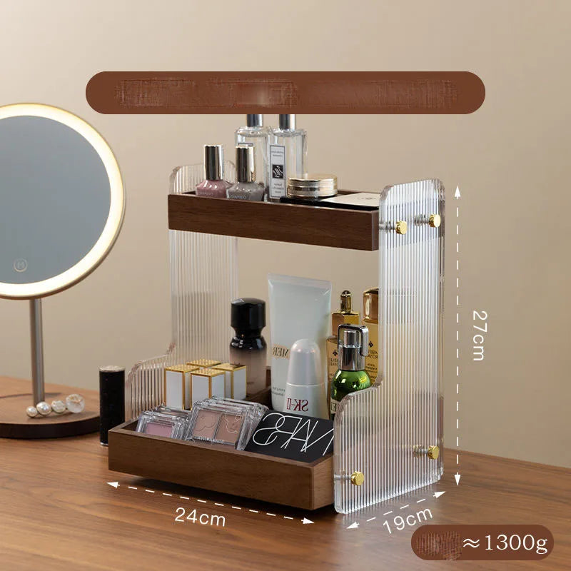 HANDMADE WALNUT ACRYLIC Toilet Washbasin Skincare Storage Shelf Dressing Table Makeup Tabletop Storage Solid Wood Acrylic Countertop Storage Box ZF328