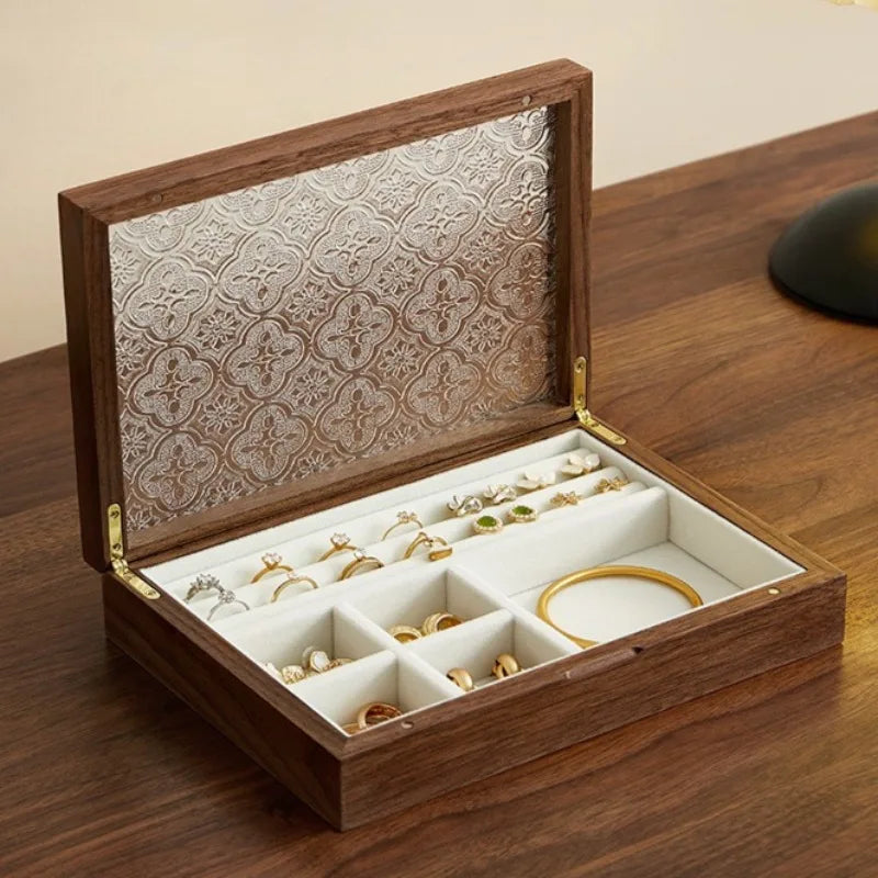 HANDMADE Solid Wood Jewelry Organizer Case Travel Ring Earrings Storage Box Lady Wholesale Jewellery Cases Pendant Bracelet Display Boxes