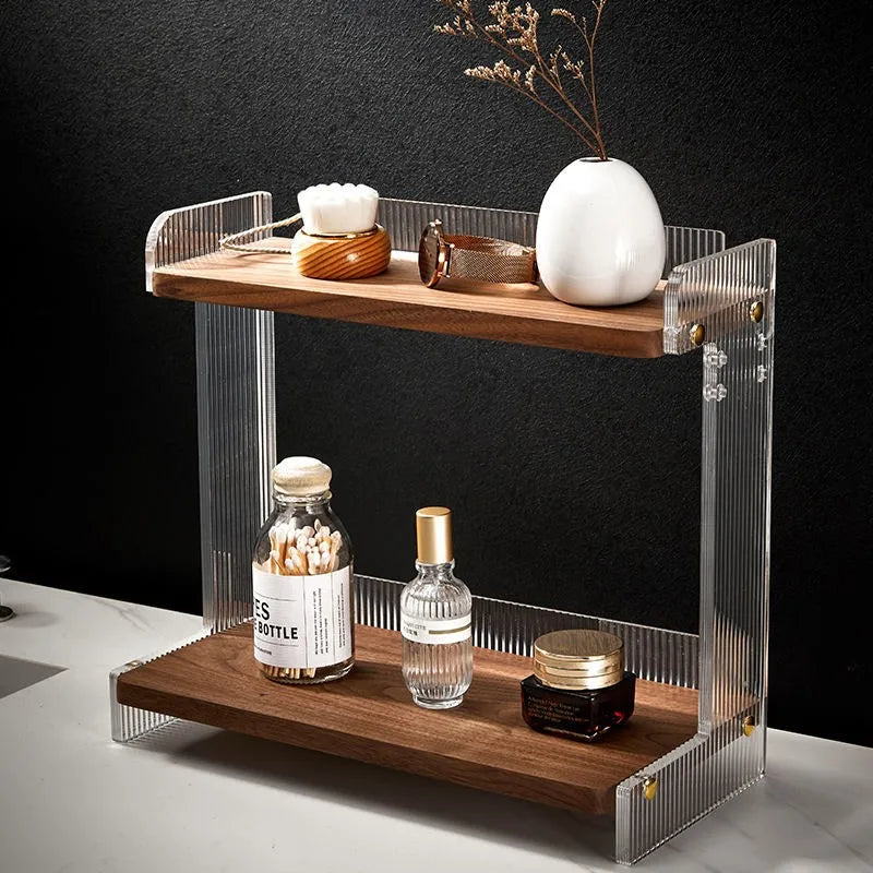 HANDMADE WALNUT ACRYLIC Toilet Washbasin Skincare Storage Shelf Dressing Table Makeup Tabletop Storage Solid Wood Acrylic Countertop Storage Box ZF328