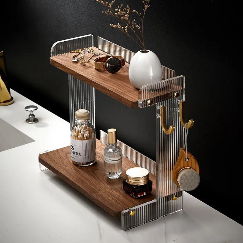 HANDMADE WALNUT ACRYLIC Toilet Washbasin Skincare Storage Shelf Dressing Table Makeup Tabletop Storage Solid Wood Acrylic Countertop Storage Box ZF328