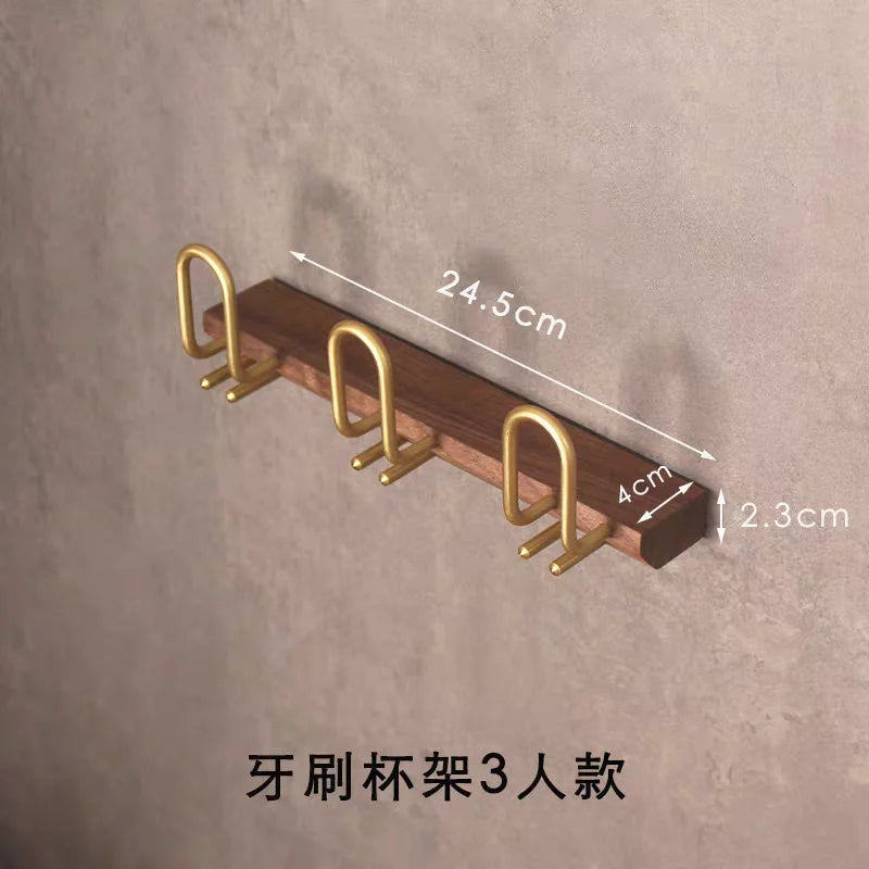 handmade Wood Toothbrush Holder Storage Rack Household Toothbrush Organizer Sticky Wall-mounted Toothpaste Bathroom Accessories Shelf