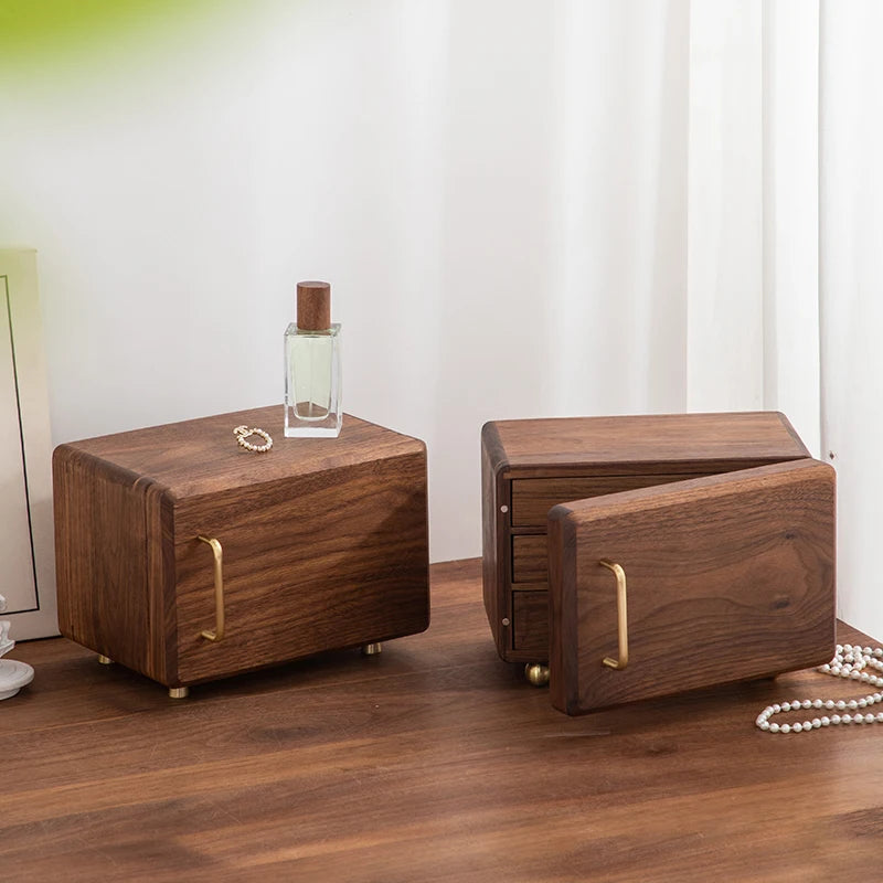 HANDMADE Black Walnut Jewelry Box Multi-Layer Jewelry Organizer Solid Wood Premium Ring Earring Display Case Retro Jewelry Storage Chest
