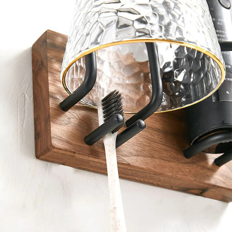 HANDMADE Solid Wood Toothbrush Holder Bathroom Shelving Cup Scraper Electric Shaver Holder Wall Hanging Multifunctional Storage Rack