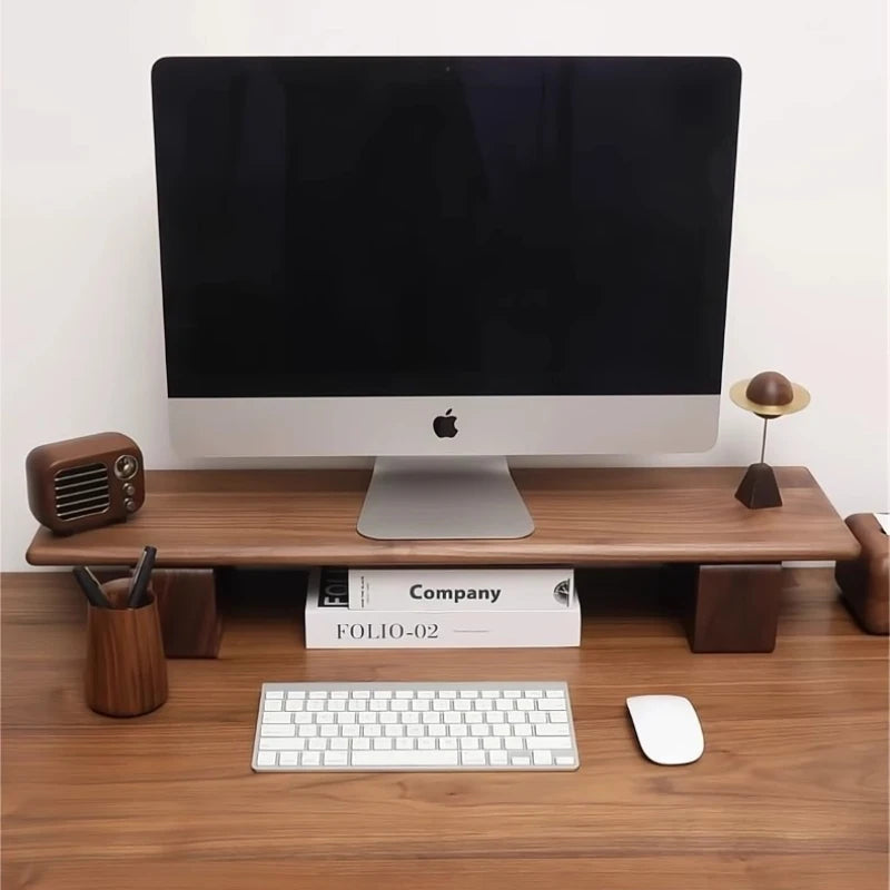 HANDMADE Black Walnut Color Computer Monitor Elevated Shelf Office Desktop Rack Rubber Wood Base Protects Cervical Vertebra