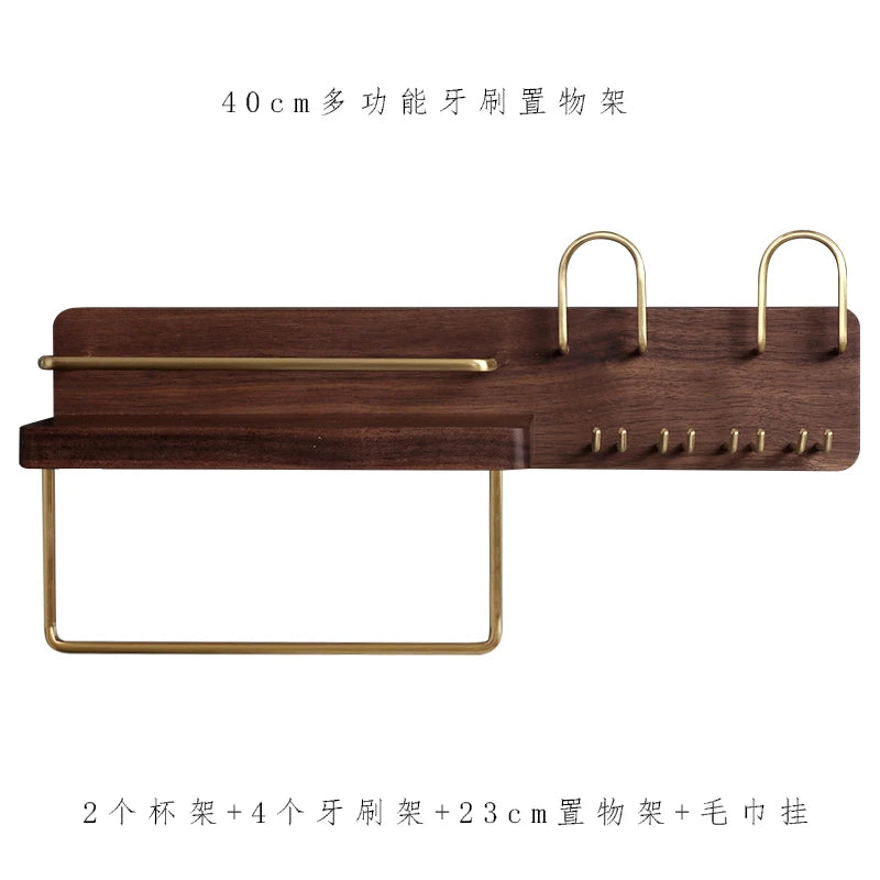 HANDMADE BATHROOM STORAGE WALL Black Walnut Electric Toothbrush Holder Multi Functional Wall-Mounted Gargle Cup and Paper Towel Storage Rack for Bathroom