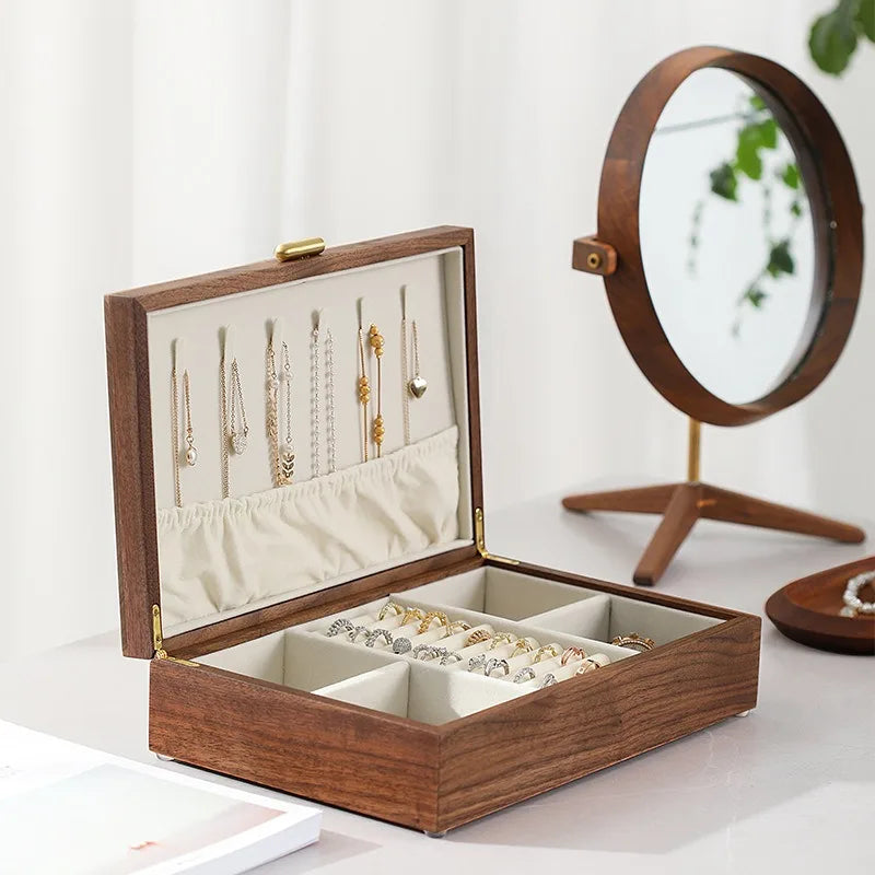 HANDMADE BLACK AMERICAN Walnut Wood Jewelry Box Wedding Luxury Trinket Storage Boxes Necklace Earrings Bracelet Display Case Jewelry Organizer Supplies