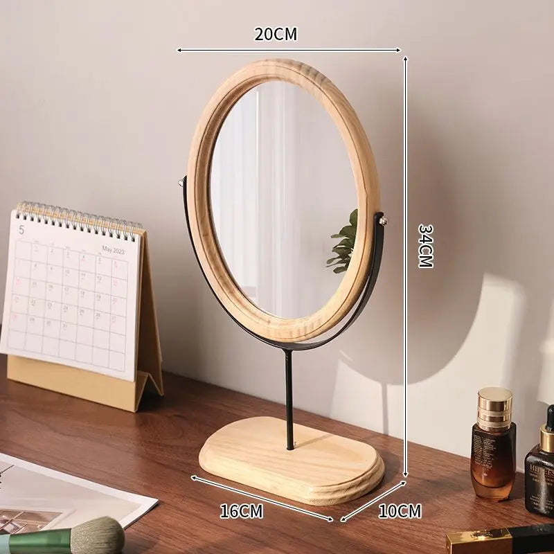 HANDMADE Espejo Decorativo Retro Chinese Style Wooden Vanity Mirror Rotatable Desktop Vanity Mirror Simple Dormitory Desktop Ornament