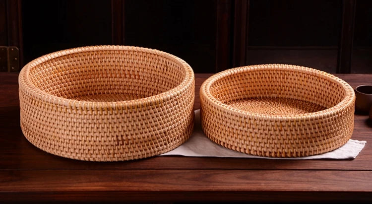 handmade rattan basket storage New Hand-woven Basket Primary Colours Simple Retro Rattan Storage Boxes with Lids Jewelry Tea Set Storage Boxes Household Items