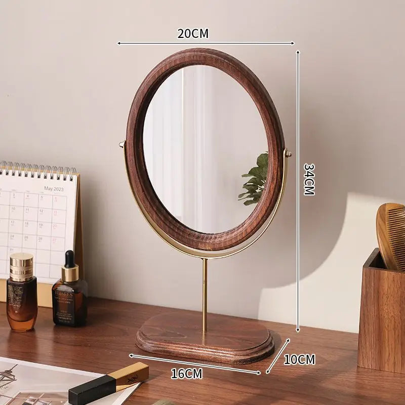 HANDMADE Espejo Decorativo Retro Chinese Style Wooden Vanity Mirror Rotatable Desktop Vanity Mirror Simple Dormitory Desktop Ornament