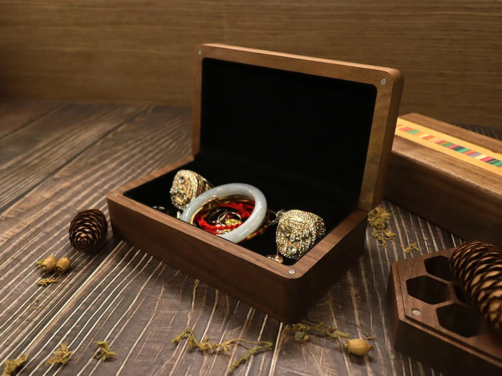 HANDMADE Jewelry Storage Box Black Walnut Organizer Tray Velvet-Lined Case Durable Jewelry Box for Entryway or Dresser Storage