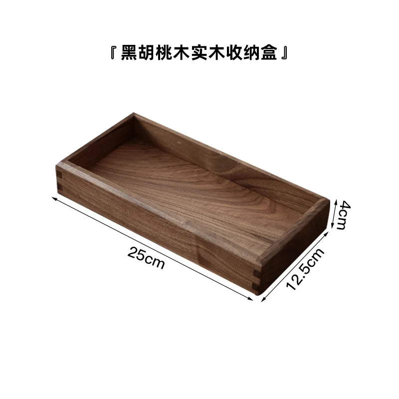 HANDMADE Black Walnut Storage Tray Lidless Entryway Organizer Box for Desk Solid Wood Remote Control Holder Bedroom Makeup Storage Box