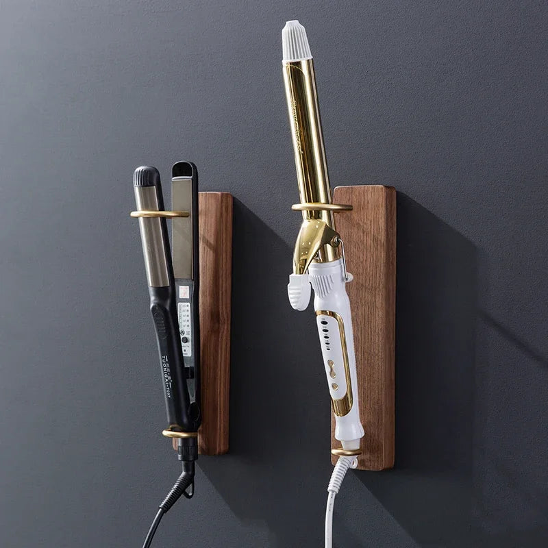 HANDMADE Bathroom Curling Iron Stand Universal No-perforated Wood Wall Hanging For Dyson Styling Rack Hairdresser Storage Accessories