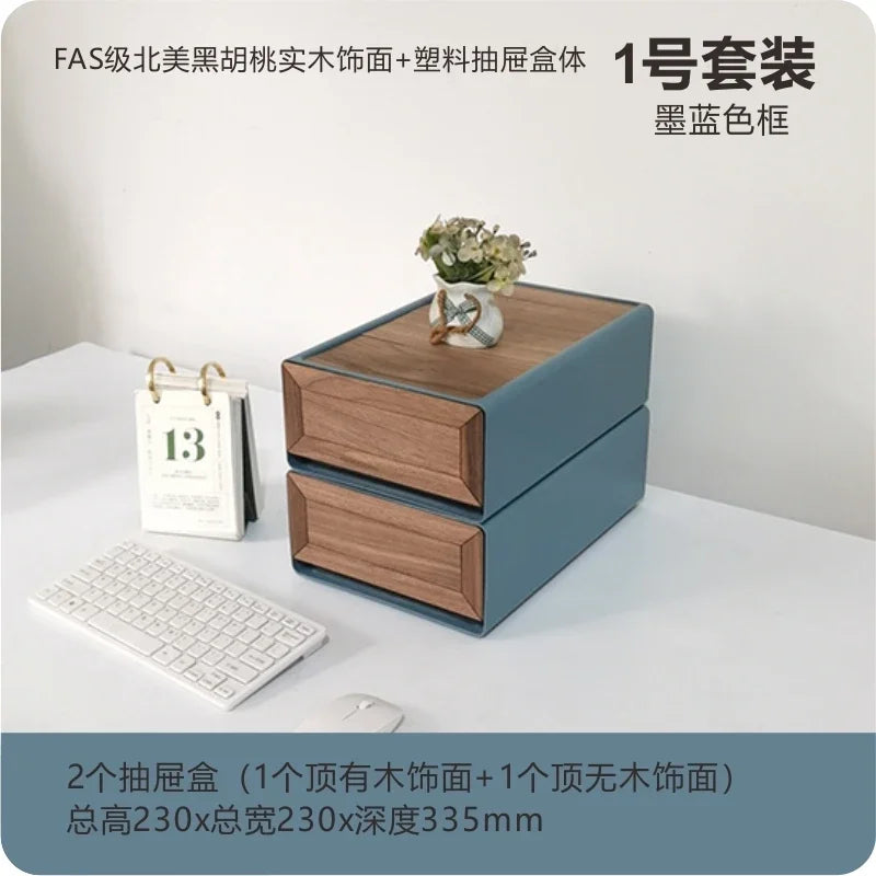 handmade Black Walnut Solid Wood Veneer Storage Box Multi-functional Household Underwear Storage Drawer Can Be Stacked Office Organizer