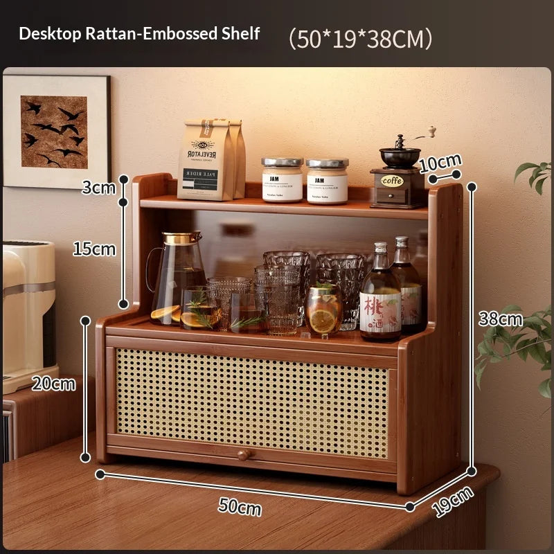 Multifunctional Bamboo Countertop Organizer Rack with Dustproof Door | Kitchen & Bathroom Storage Shelf